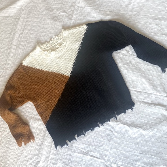 Full Circle Trends Sweaters - Tri color crop sweater, size small, black, cream and brown.